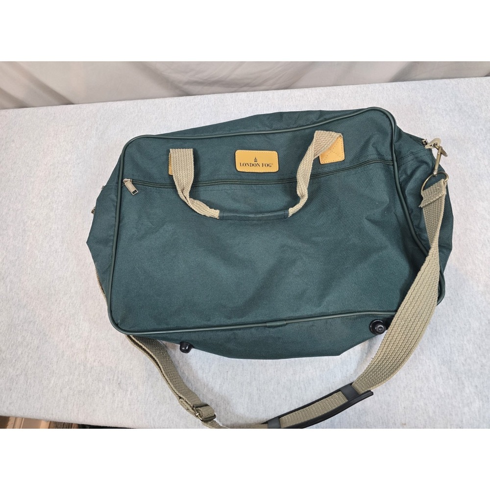 London Fog Green Tan Shoulder Strap Handle Canvas Duffle Bag Carry On Weekender